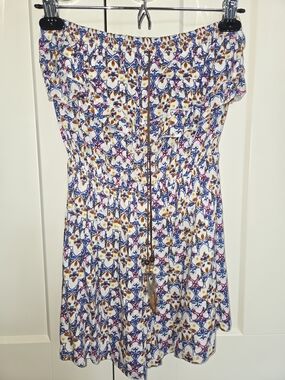 Boho Strapless Floral-Print Romper in White, Blue & Orange